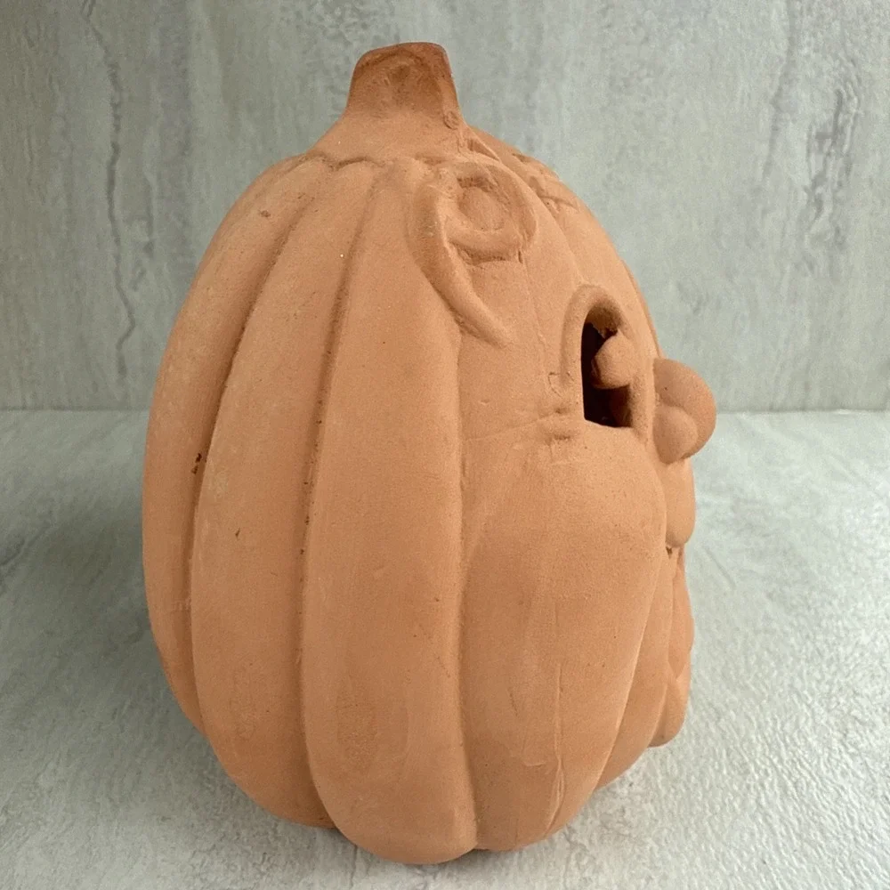 Vintage Terracotta Pumpkin Jack O Lantern Votive 6